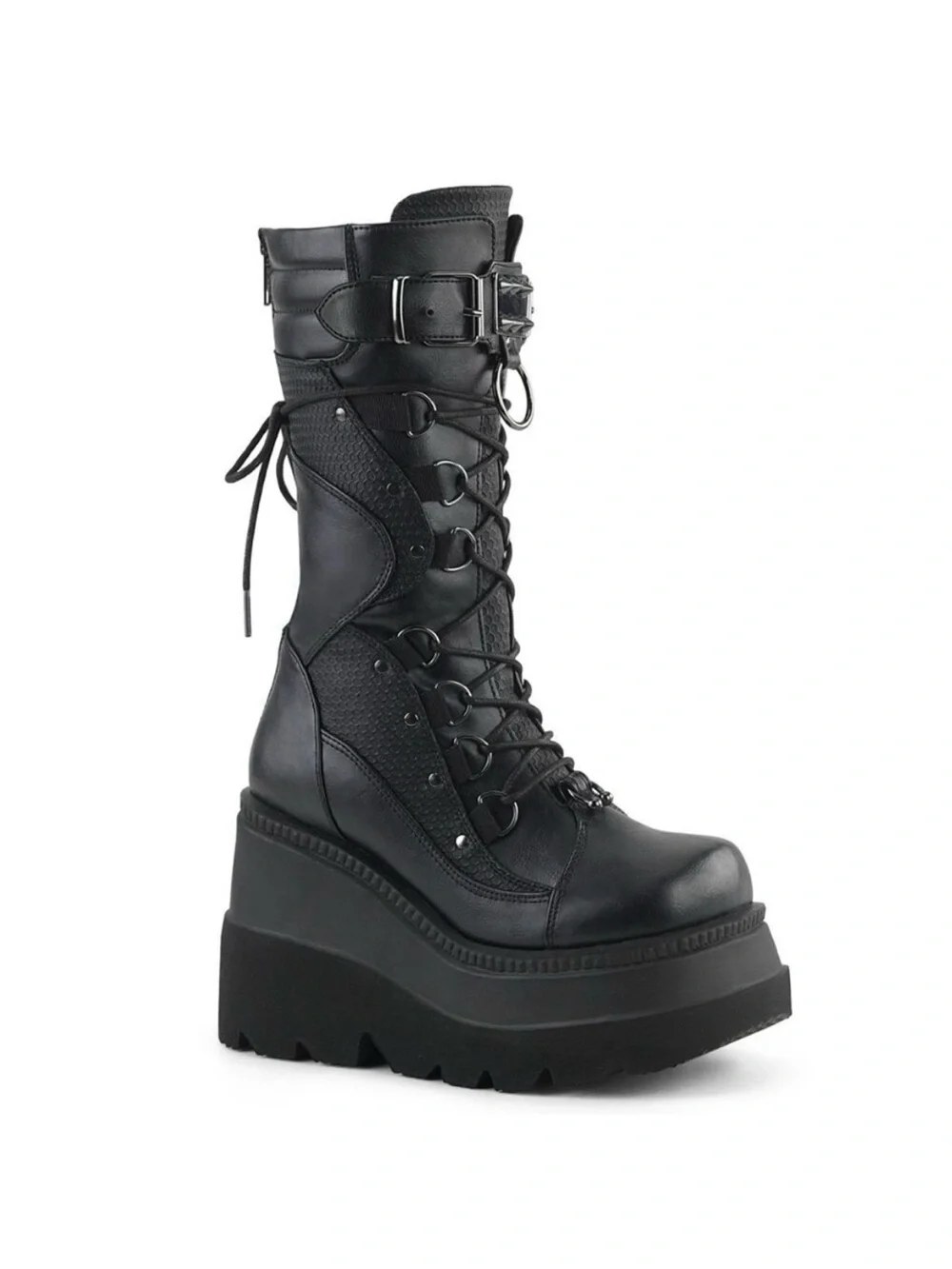 Demonia Shaker 70 Black Lace-Up Platform Boots